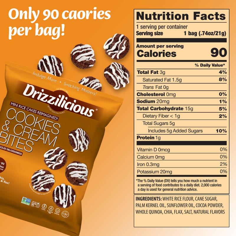Drizzilicious Mini Rice Cakes Variety Pack [Cookies & Cream, Birthday Cake, S'mores] - Rice Crisps, Healthy Snack for Adults and Kids, Flavored Rice Cakes, Vegan, Gluten Free, Allergen Free, Only 90 Calories Per Bag - 0.74 oz (Pack of 12)