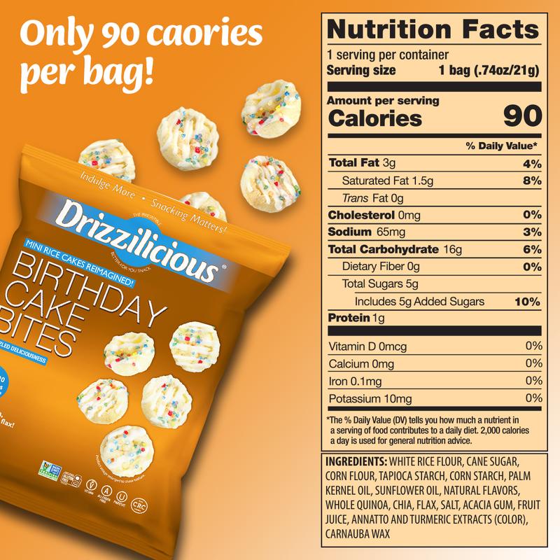 Drizzilicious Mini Rice Cakes Variety Pack [Cookies & Cream, Birthday Cake, S'mores] - Rice Crisps, Healthy Snack for Adults and Kids, Flavored Rice Cakes, Vegan, Gluten Free, Allergen Free, Only 90 Calories Per Bag - 0.74 oz (Pack of 12)