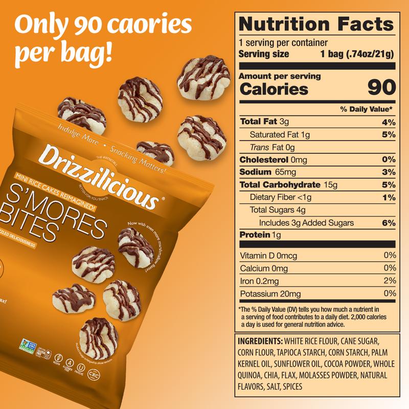 Drizzilicious Mini Rice Cakes Variety Pack [Cookies & Cream, Birthday Cake, S'mores] - Rice Crisps, Healthy Snack for Adults and Kids, Flavored Rice Cakes, Vegan, Gluten Free, Allergen Free, Only 90 Calories Per Bag - 0.74 oz (Pack of 12)